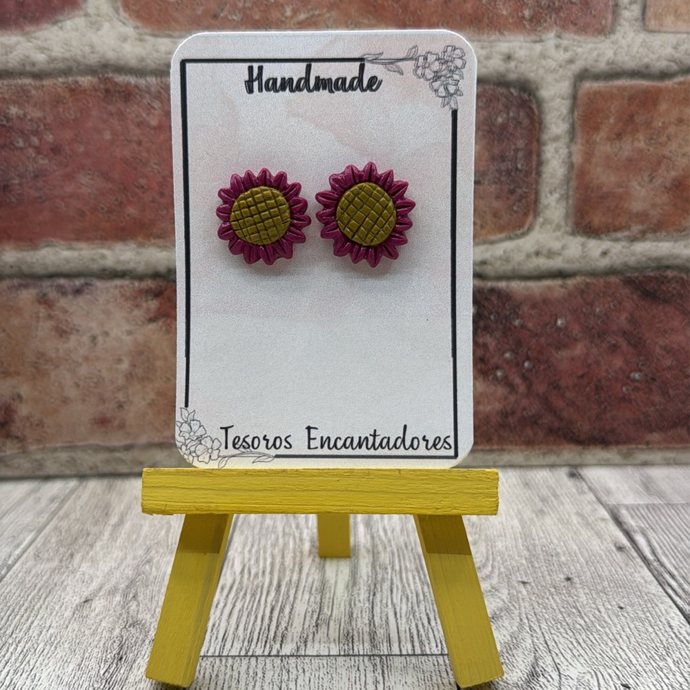 Handmade Sunflower Earrings - Fucsia and Yellow